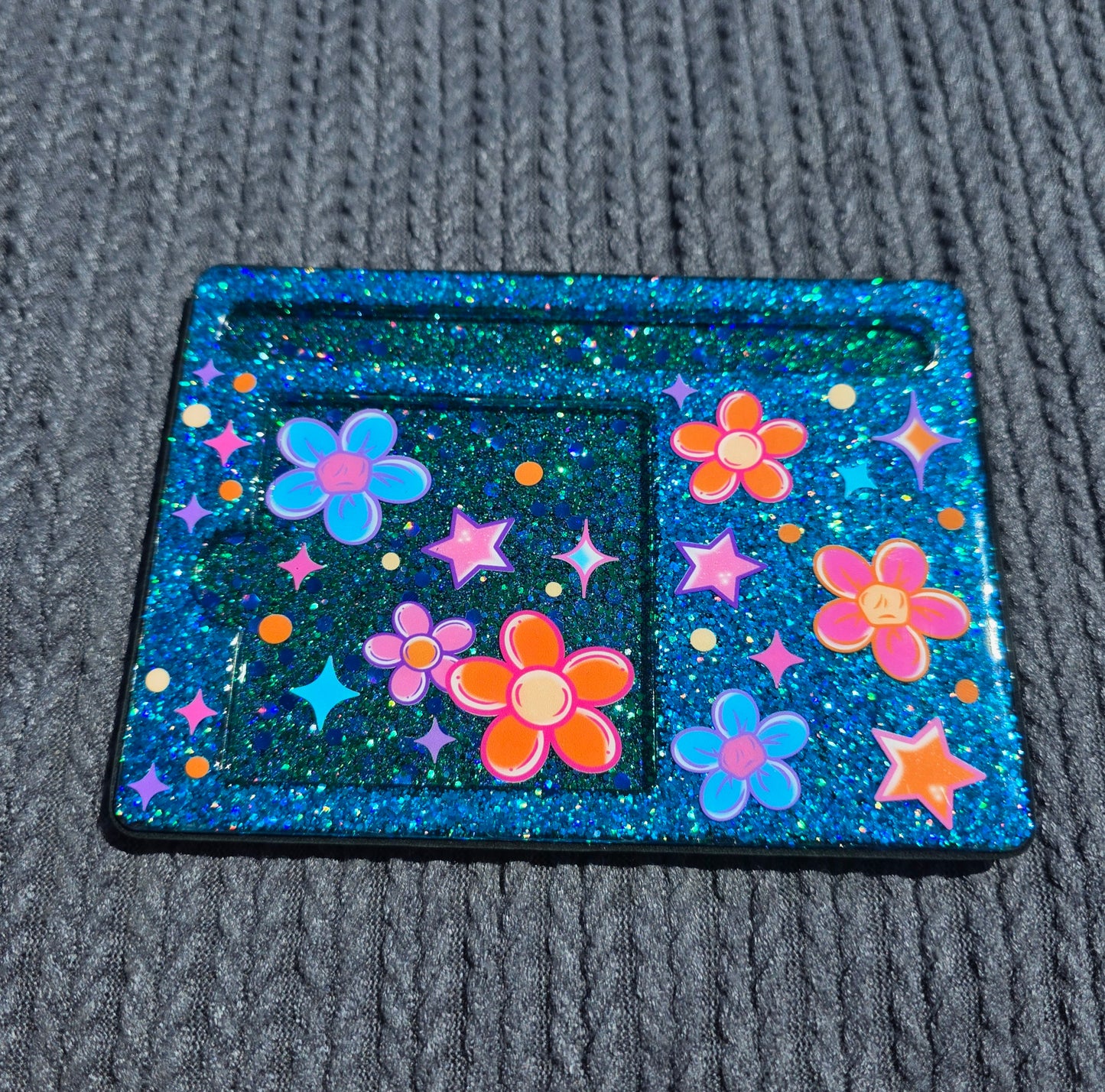 Blue W/Flowers - Note Pad/pen holder